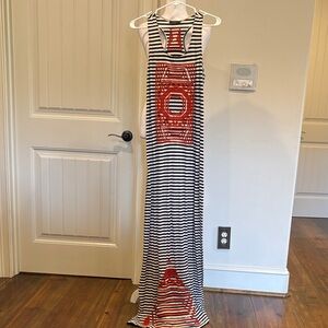 THML Navy and White Striped Top with Red Detail